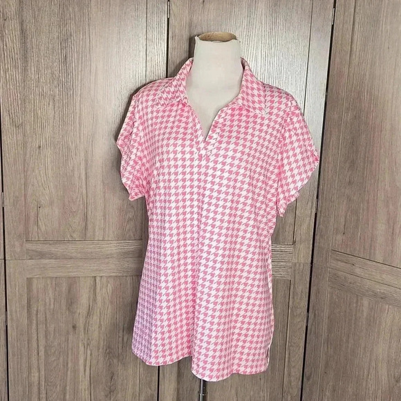 Women golf Activewear polo modern design pink & white shirt - Picture 2 of 9